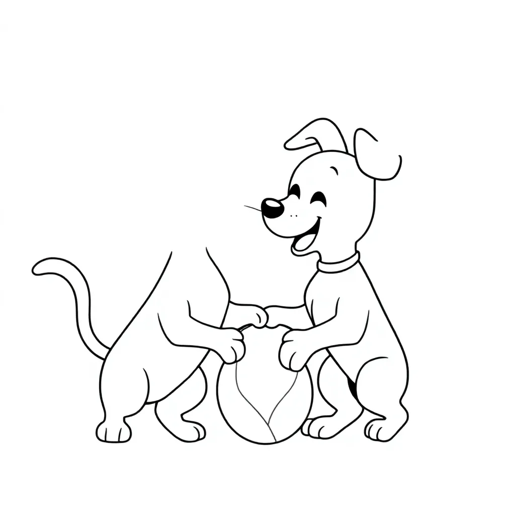 Feuille de coloriage gratuite d'un chat et d'un chien jouant ensemble. Feuille de coloriage