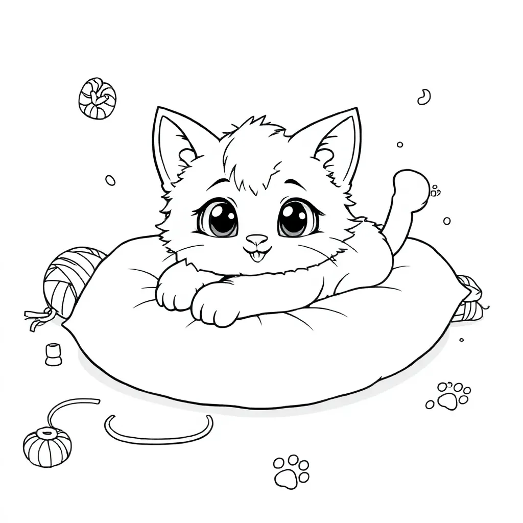 Een Kitten coloring page for children