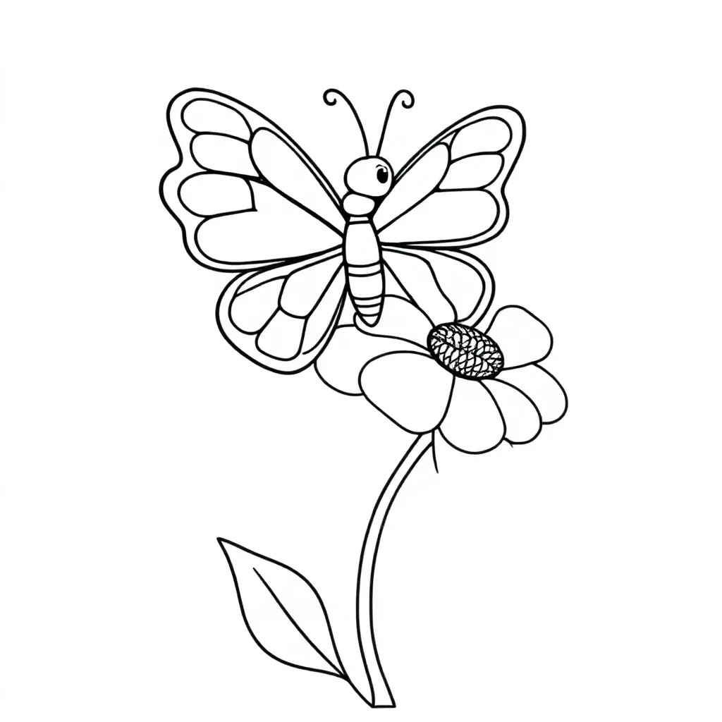 een kleurrijke vlinder op een bloem coloring page for children