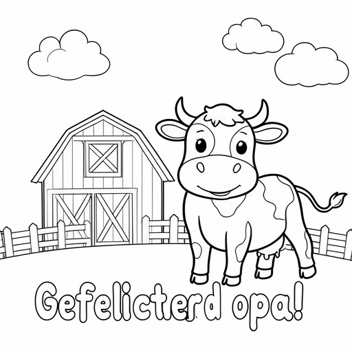 Een koe en boerderij kleurplaat voor kinderen