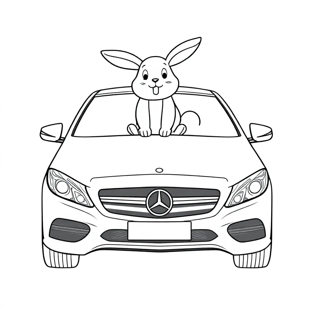 Een Mercedes Met Een Konijn Op Het Dak coloring page for children