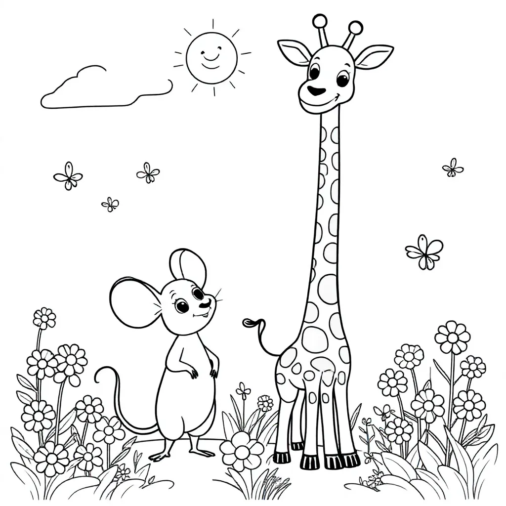 Een Muis Die Net Zo Groot Is Als Een Giraffe coloring page for children