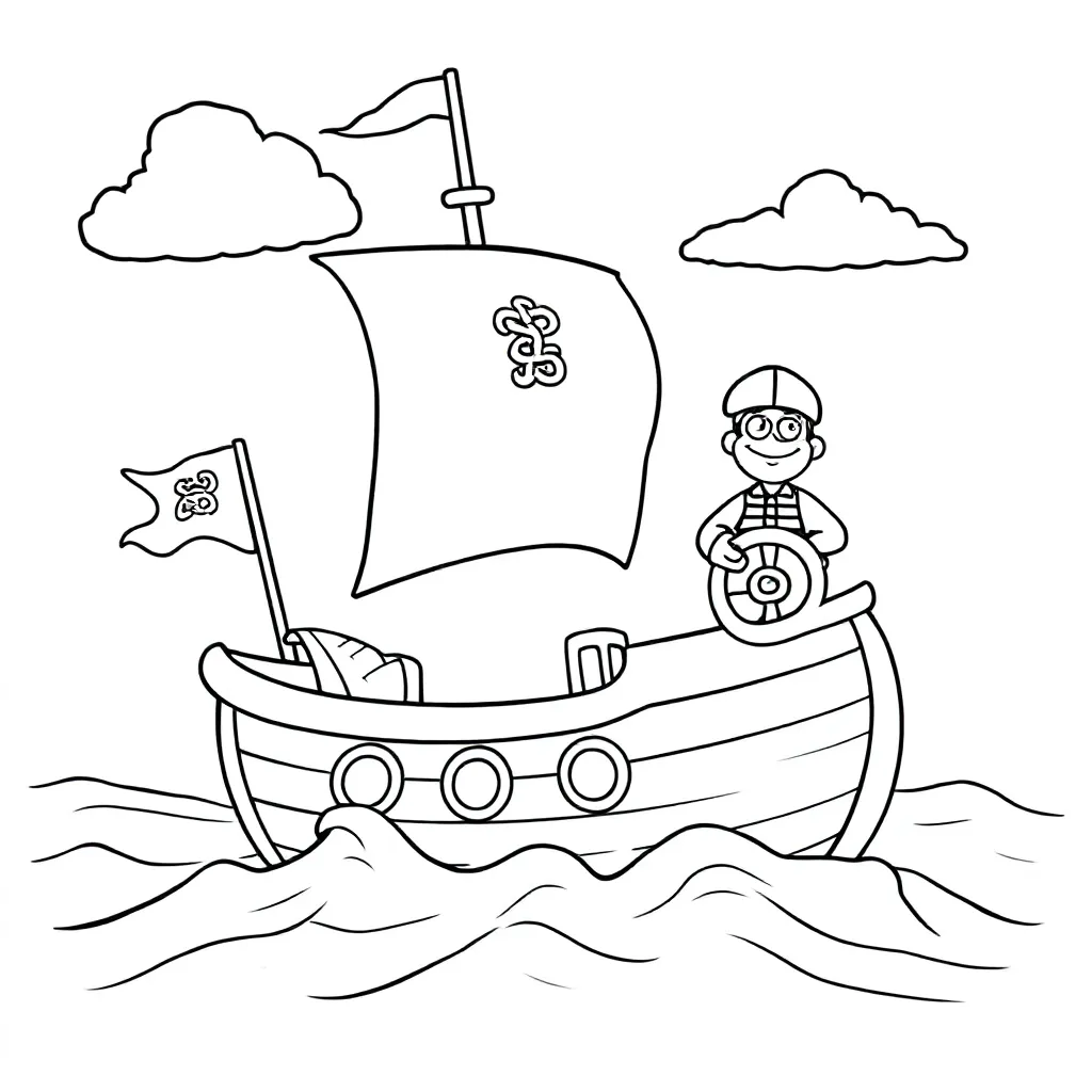 een piratenboot op de wilde zee coloring page for children