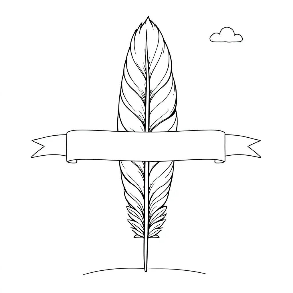 een pluim, veer waar de tekst welkom op staat kleurplaat voor kinderen