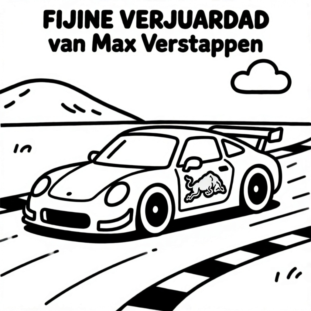 een racecircuit met een raceauto met een logo van redbull coloring page for children
