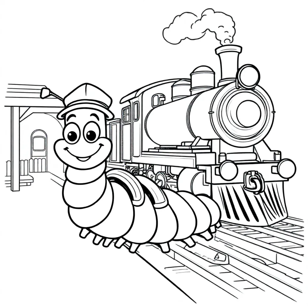 Een Schattige Duizendpoot Die De Trein Gaat Nemen coloring page for children