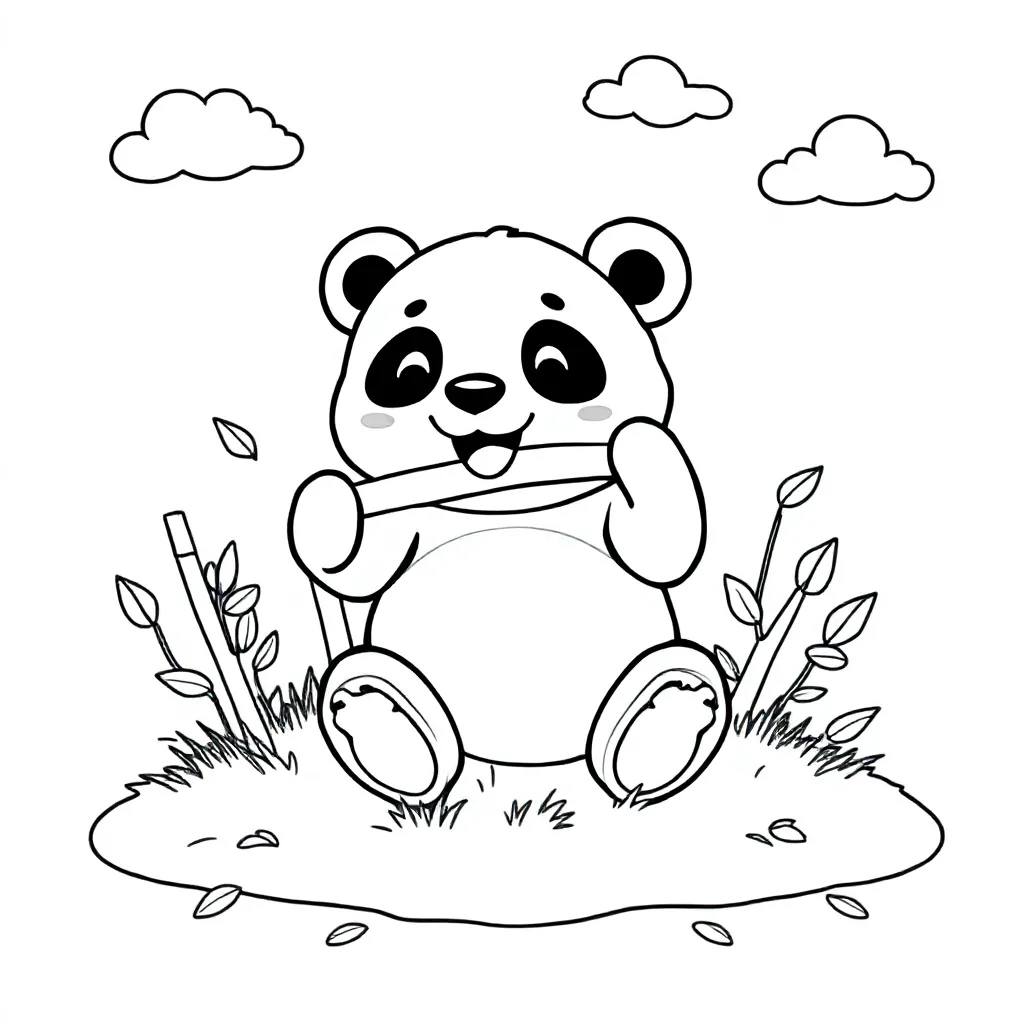 Een Schattige Panda Die Bamboe Eet In De Natuur coloring page for children