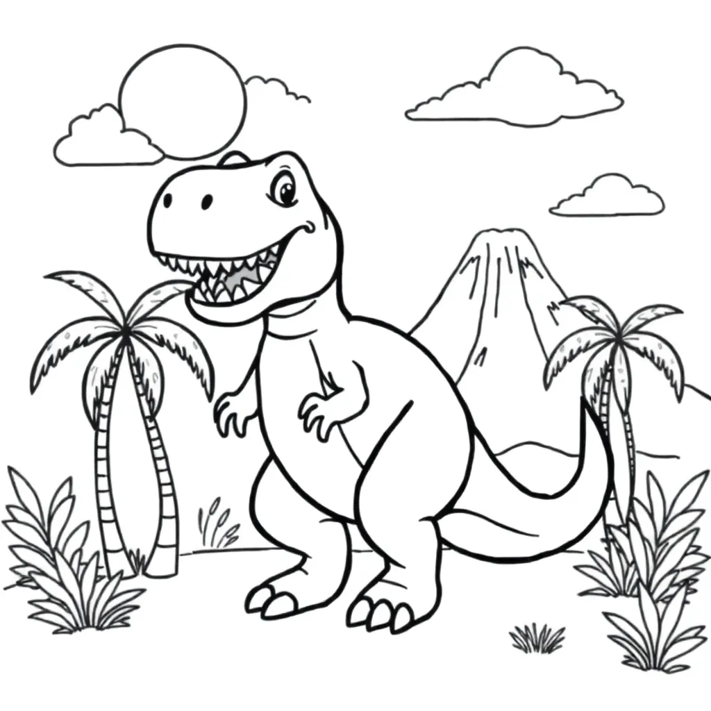 Una, robusta, dinosaurio, Rex, plancha de colorear negra para niños
