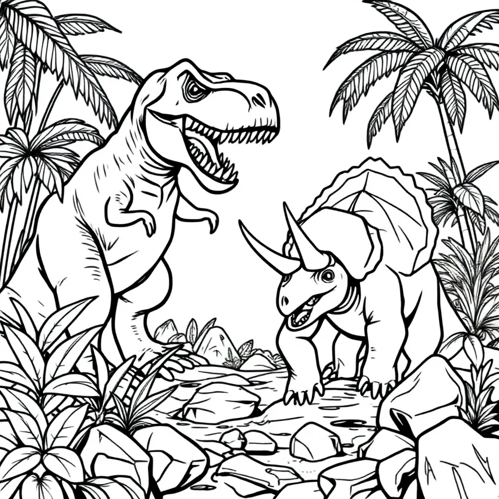 Een T Rex In Gevecht Met Een Triceratops coloring page for children