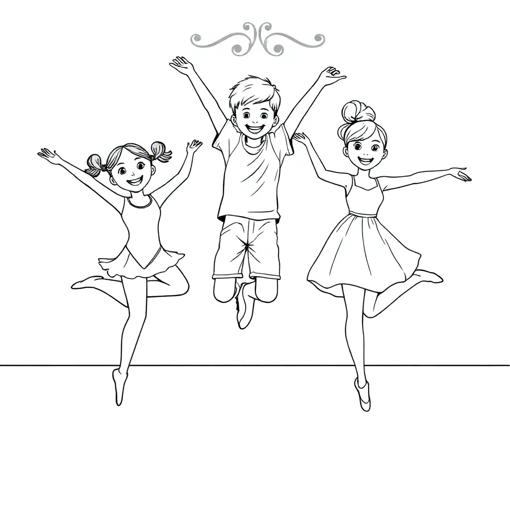 Een team foto van dansen kleurplaat voor kinderen