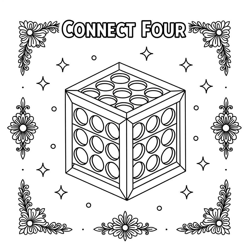 een vier op een rij bordt en daar de tekst in coloring page for children