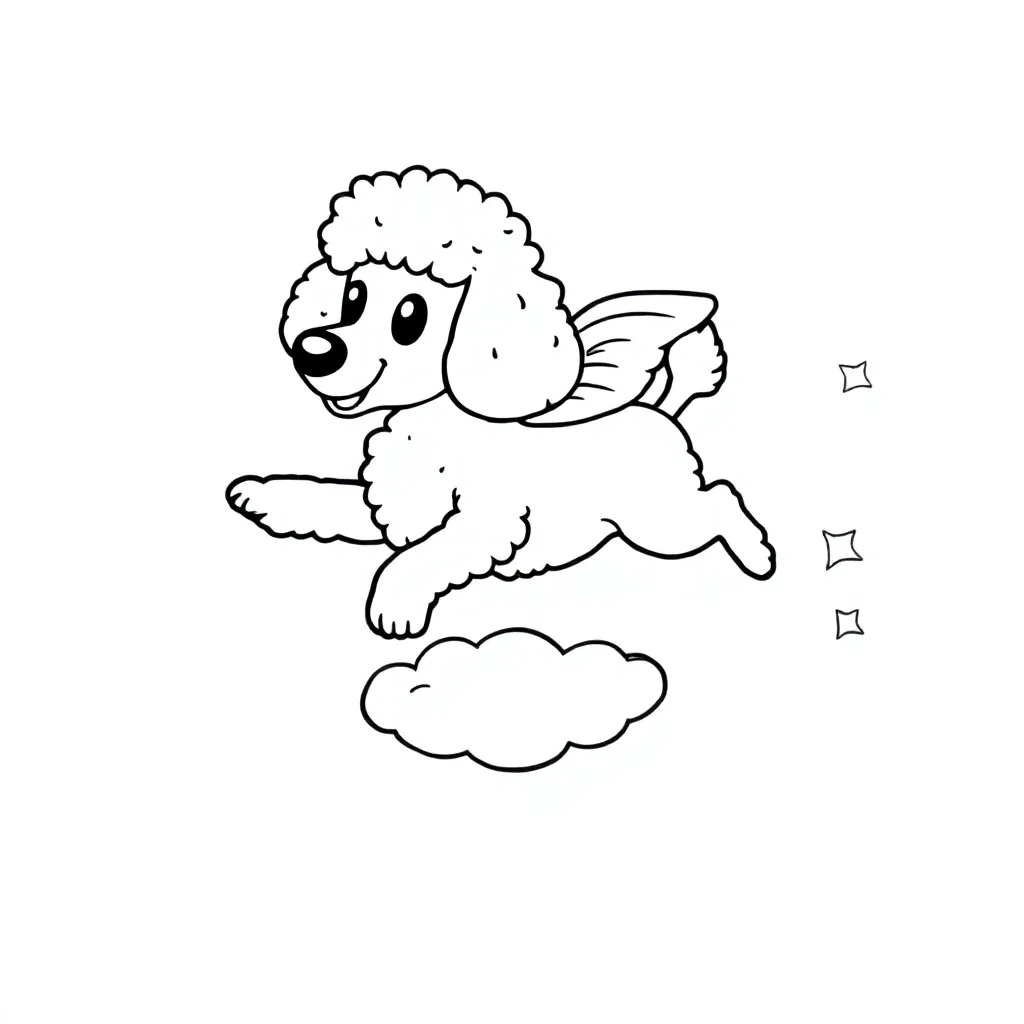 Een Vliegende Poedel coloring page for children