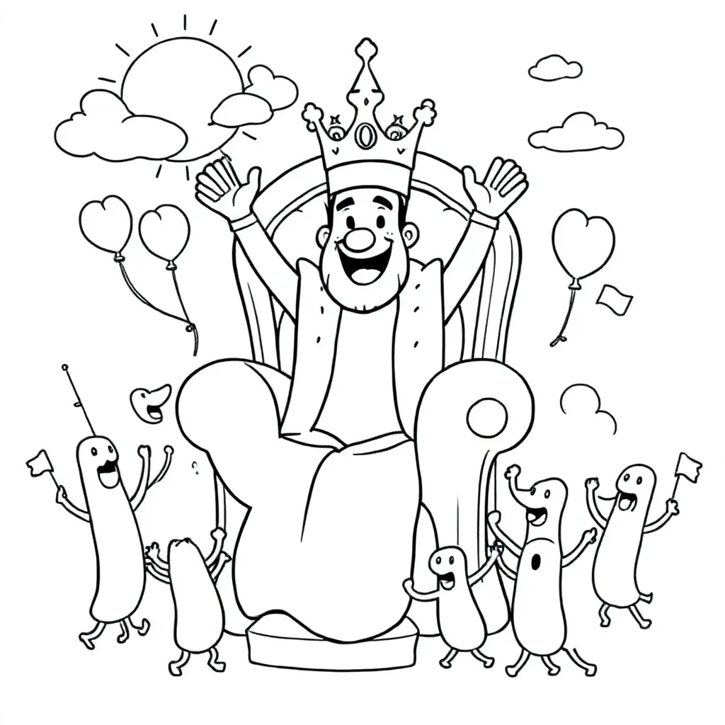 Een Worstenkoning Zittend In Een Stoel Van Worsten coloring page for children