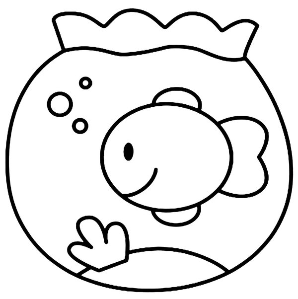 Coloring Page Simple Fish in Fishbowl