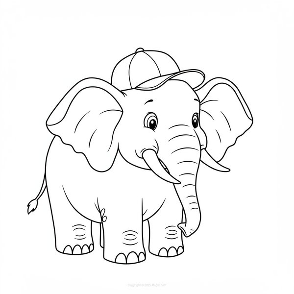 Feuille de coloriage Éléphant avec un bonnet
