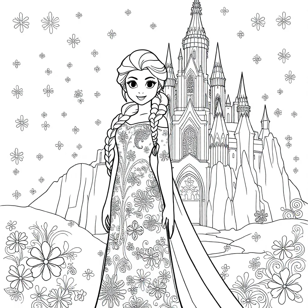 Elsa Bij Kasteel coloring page for children