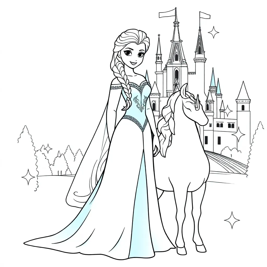 Elsa eenhoorn kleurplaat voor kinderen