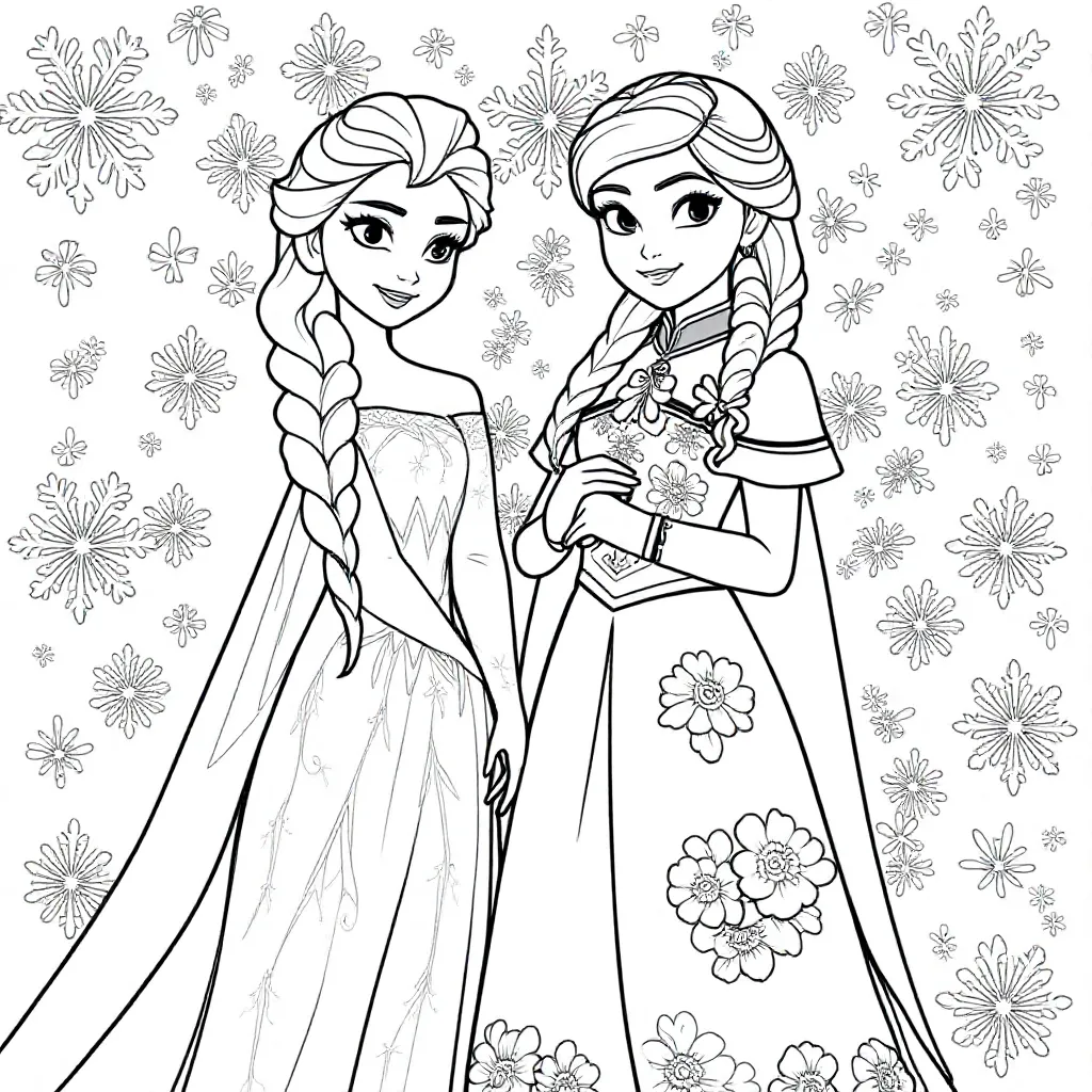 Elsa En Anna Van Frozen coloring page for children