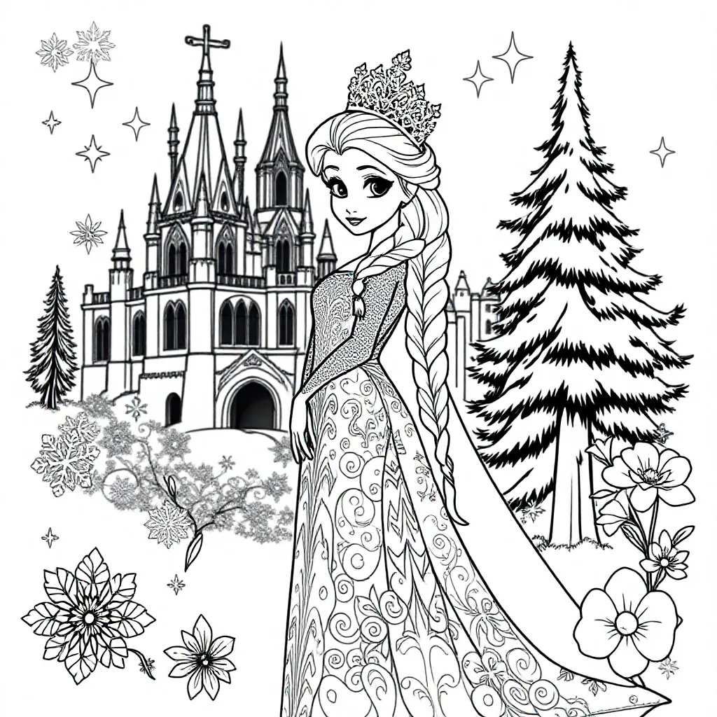 elsa met platte haren kleurplaat voor kinderen
