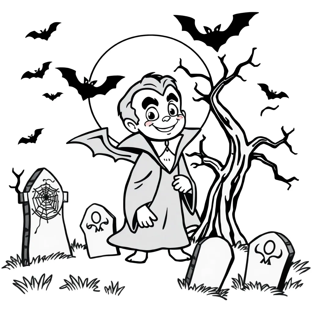 Enge Vampier Griezelig Kerkhof Volle Maan Vleermuizen Halloween coloring page for children
