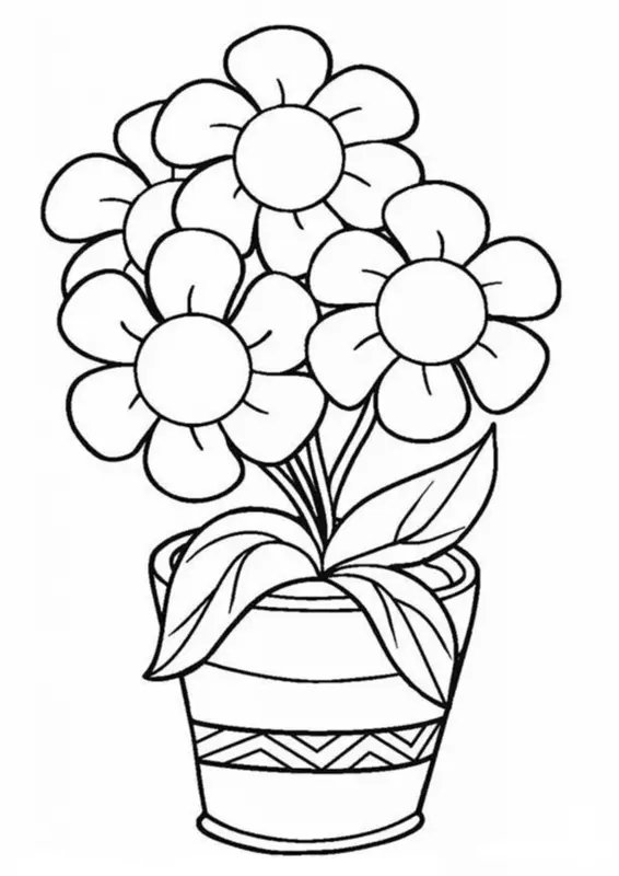 Flowers Pot coloring page for children