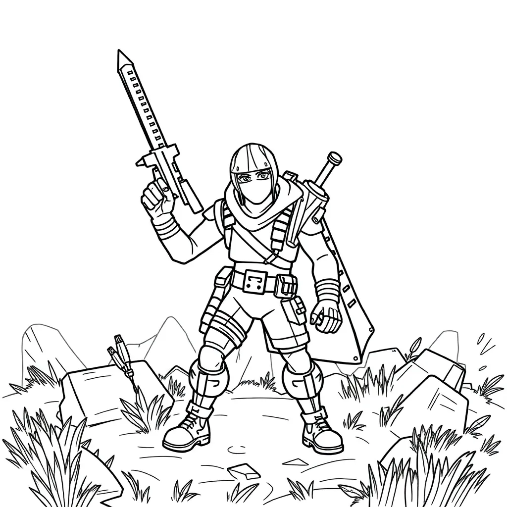 Fortnite Battle Royale Gaming Personages Actie coloring page for children