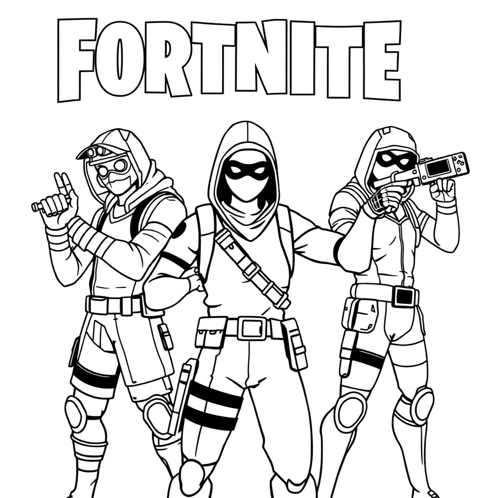 fortnite, battle, royale, gaming, personages coloring page for children
