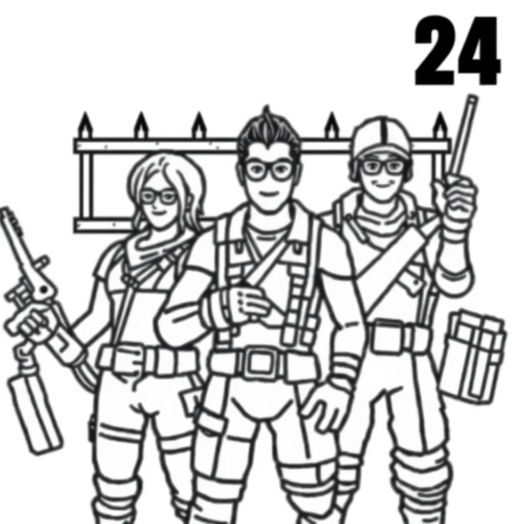 Fortnite Battle Royale Personages Actie Spel coloring page for children