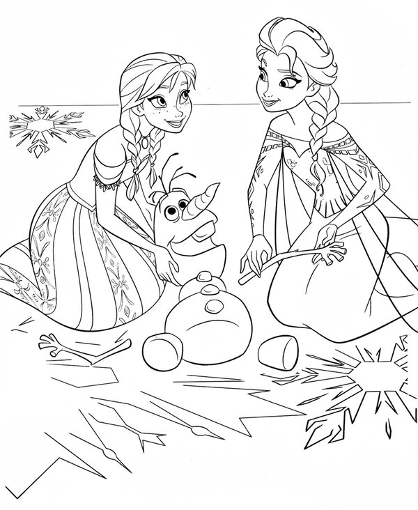 Frozen Anna Elsa Fixant Olaf coloring page for children