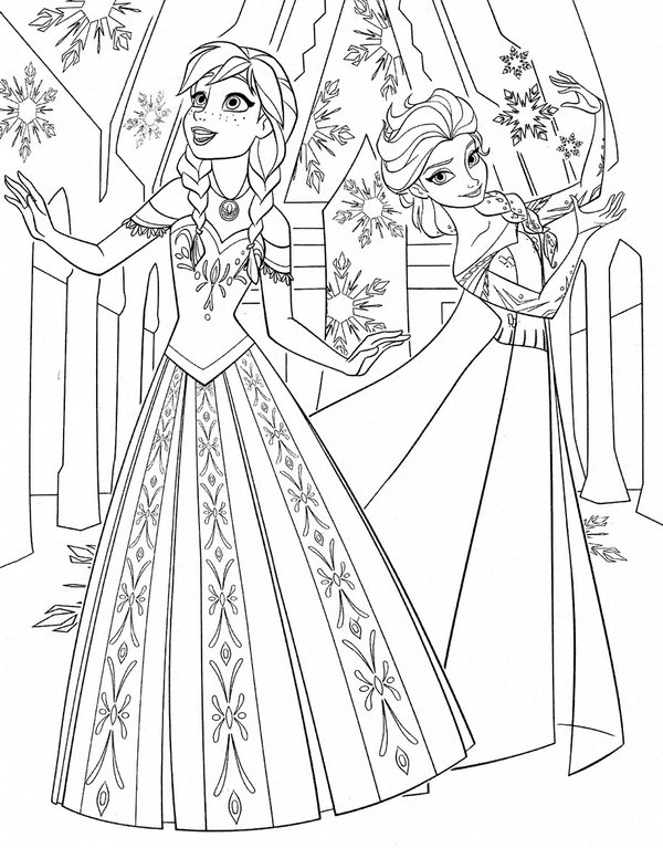 Frozen Anna Esla Jurken coloring page for children