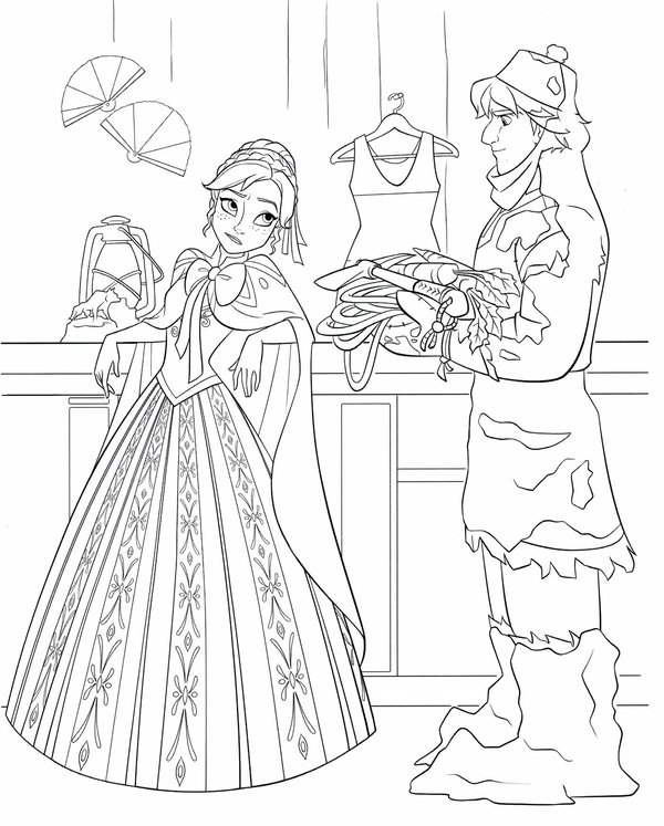 Frozen Anna Kristoff coloring page for children