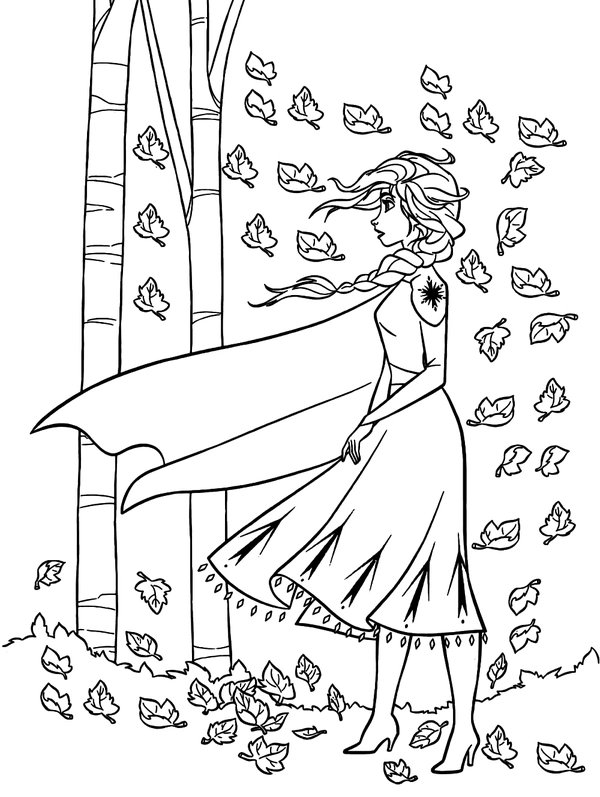 Feuille de coloriage Elsa de Frozen dans le vent