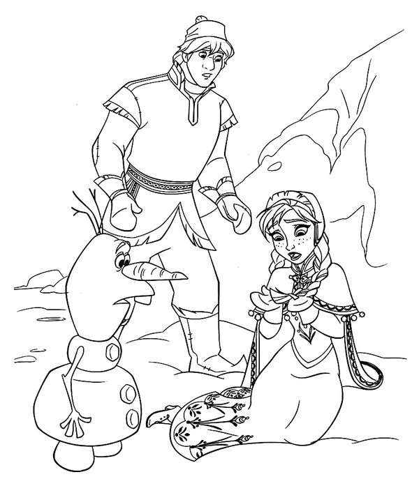 Frozen Kristoff Anna Olaf coloring page for children