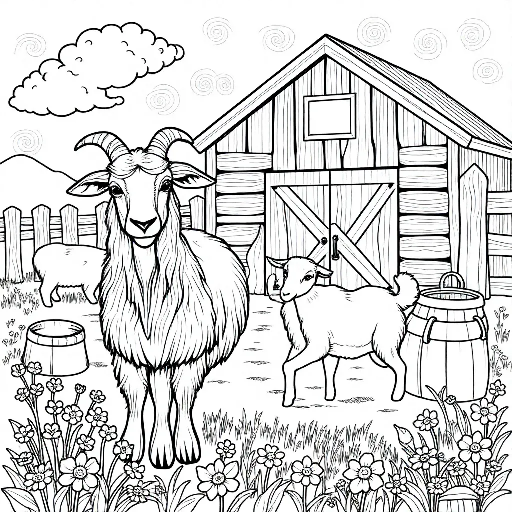 Geitenboerderij coloring page for children