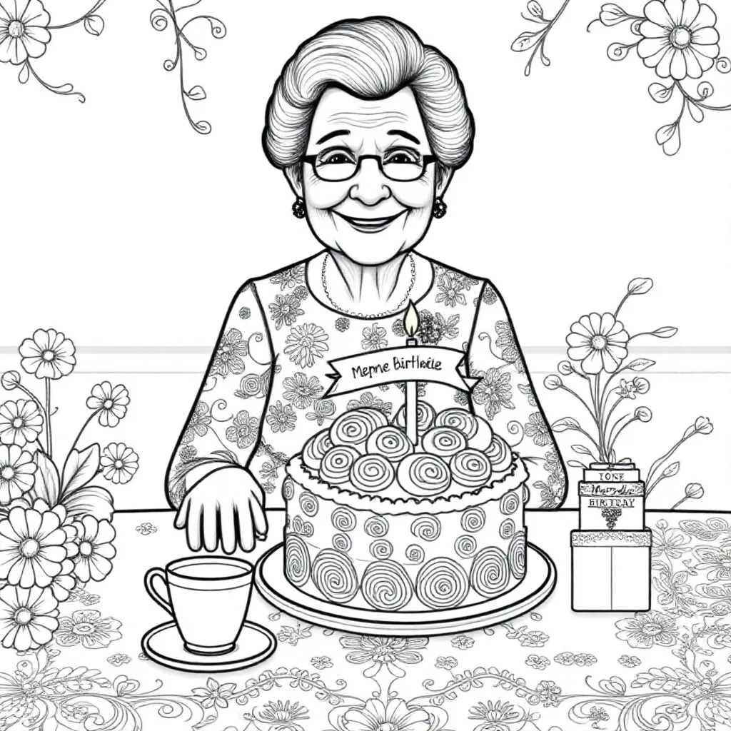gelukkige verjaardag mémé lena coloring page for children