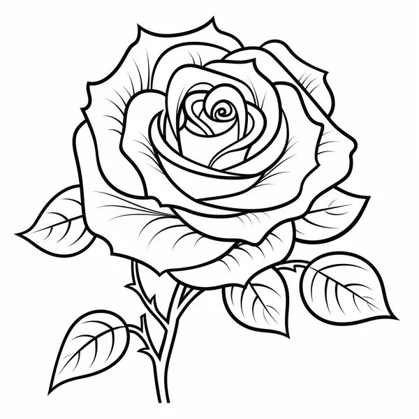 Große Rose mit vielen Blättern coloring page for children