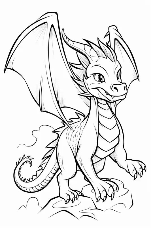 Grosser Drache Auf Felsen Stehend coloring page for children