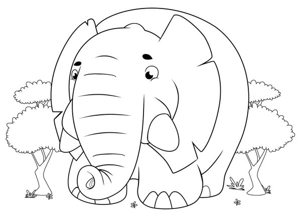 Grote Cartoon Olifant Bos coloring page for children