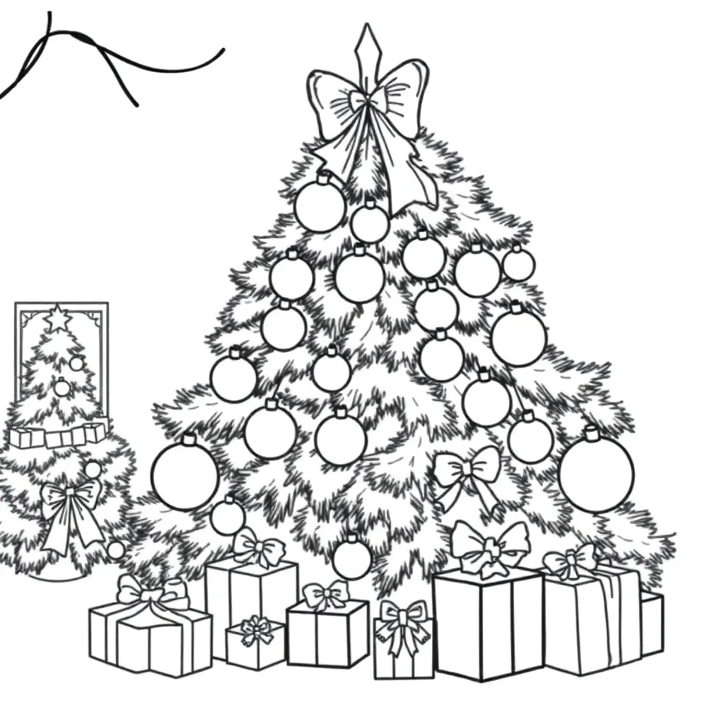 Grote Kerstboom Ballen Cadeaus Feestelijke Decoraties Winterseizoen coloring page for children