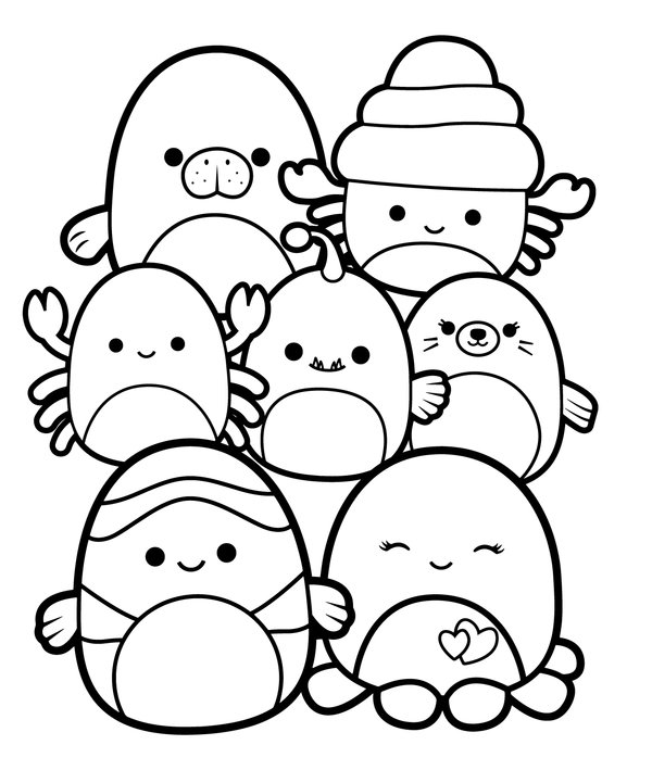 Groupe De Bonheur Squishmallows coloring page for children