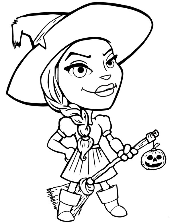 Halloween Belle Sorciere Sur Balai coloring page for children