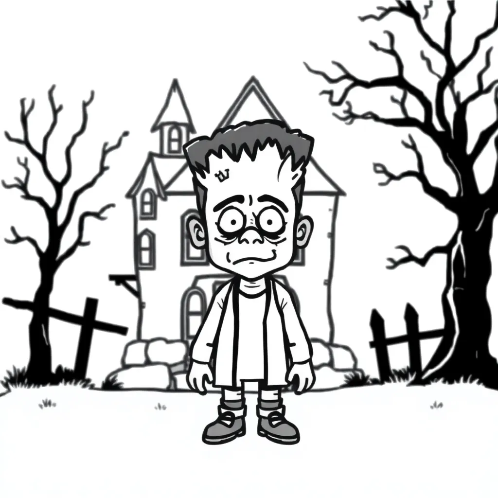 Halloween Frankenstein Spookhuis Eng Herfst coloring page for children