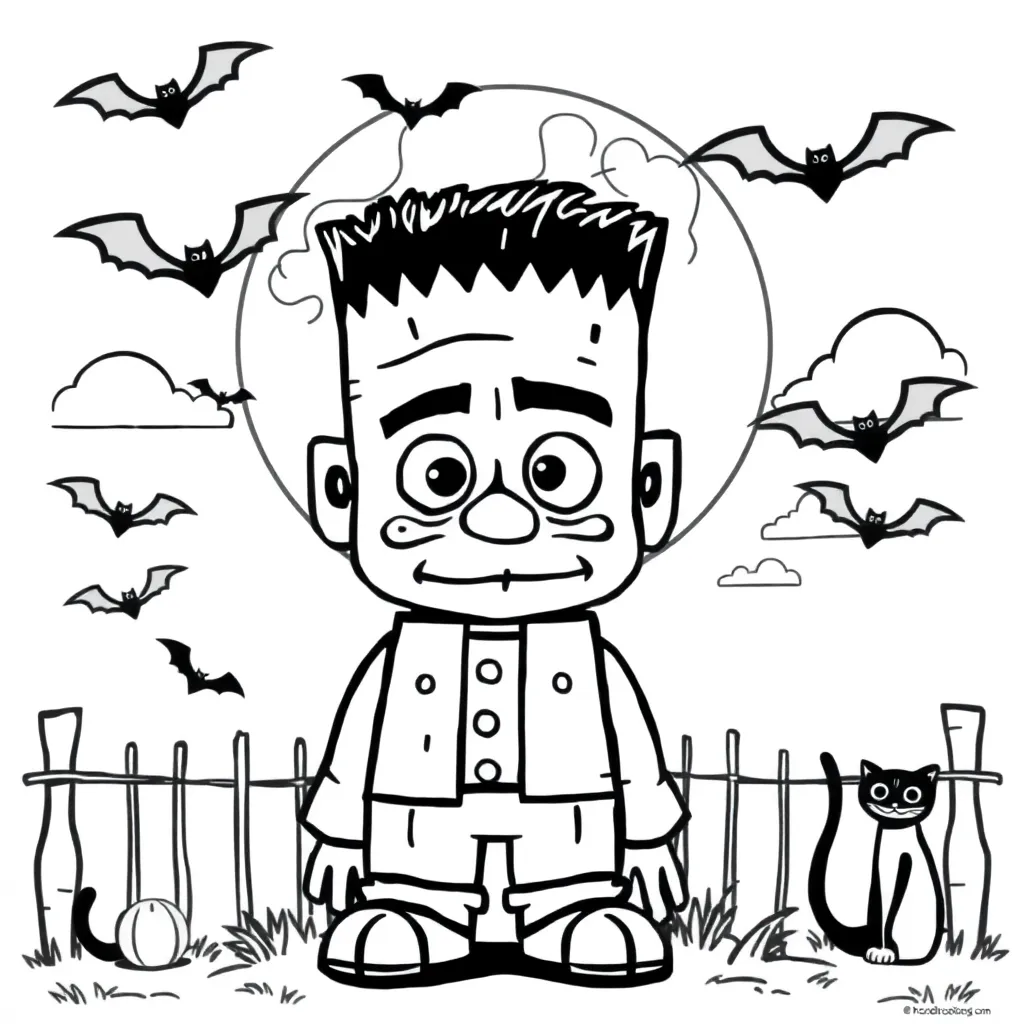 Halloween Griezelig Monster Vleermuizen Volle Maan Creatief coloring page for children