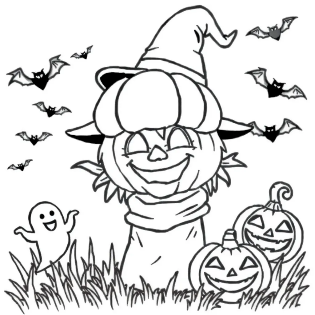 Halloween Griezelig Pompoen Vogelverschrikker Spooky coloring page for children