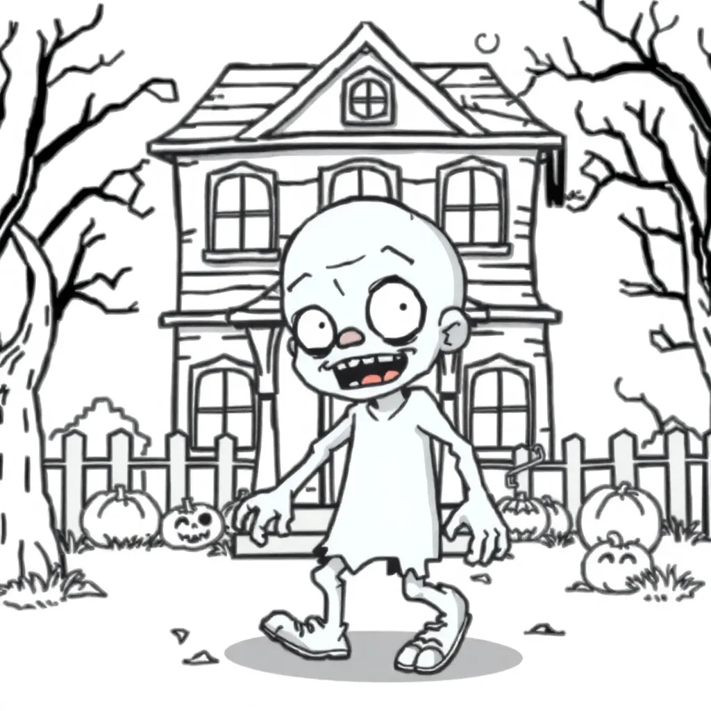 Halloween Griezelig Zombie Spookhuis Cartoonstijl coloring page for children