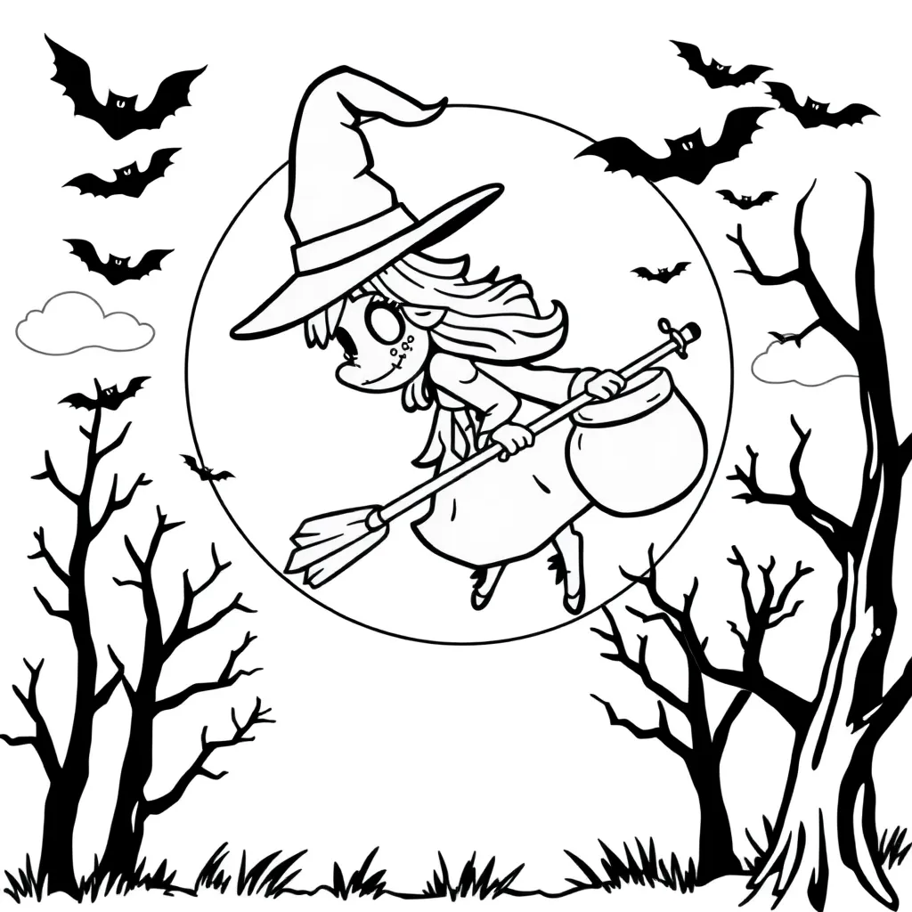 Halloween Heks Bezemsteel Mysterieus Creatief coloring page for children