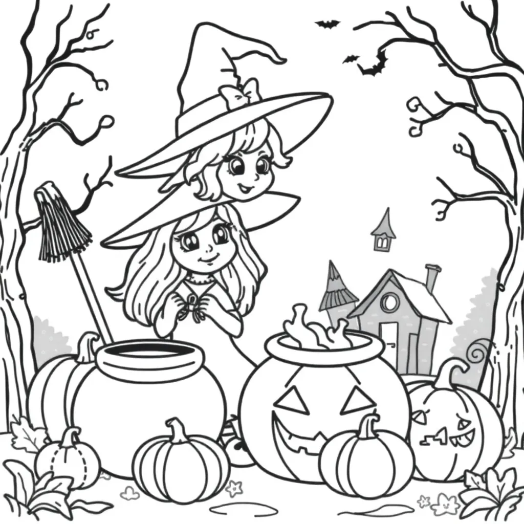 Halloween Heks Pompoenen Toverdrank Griezelig coloring page for children
