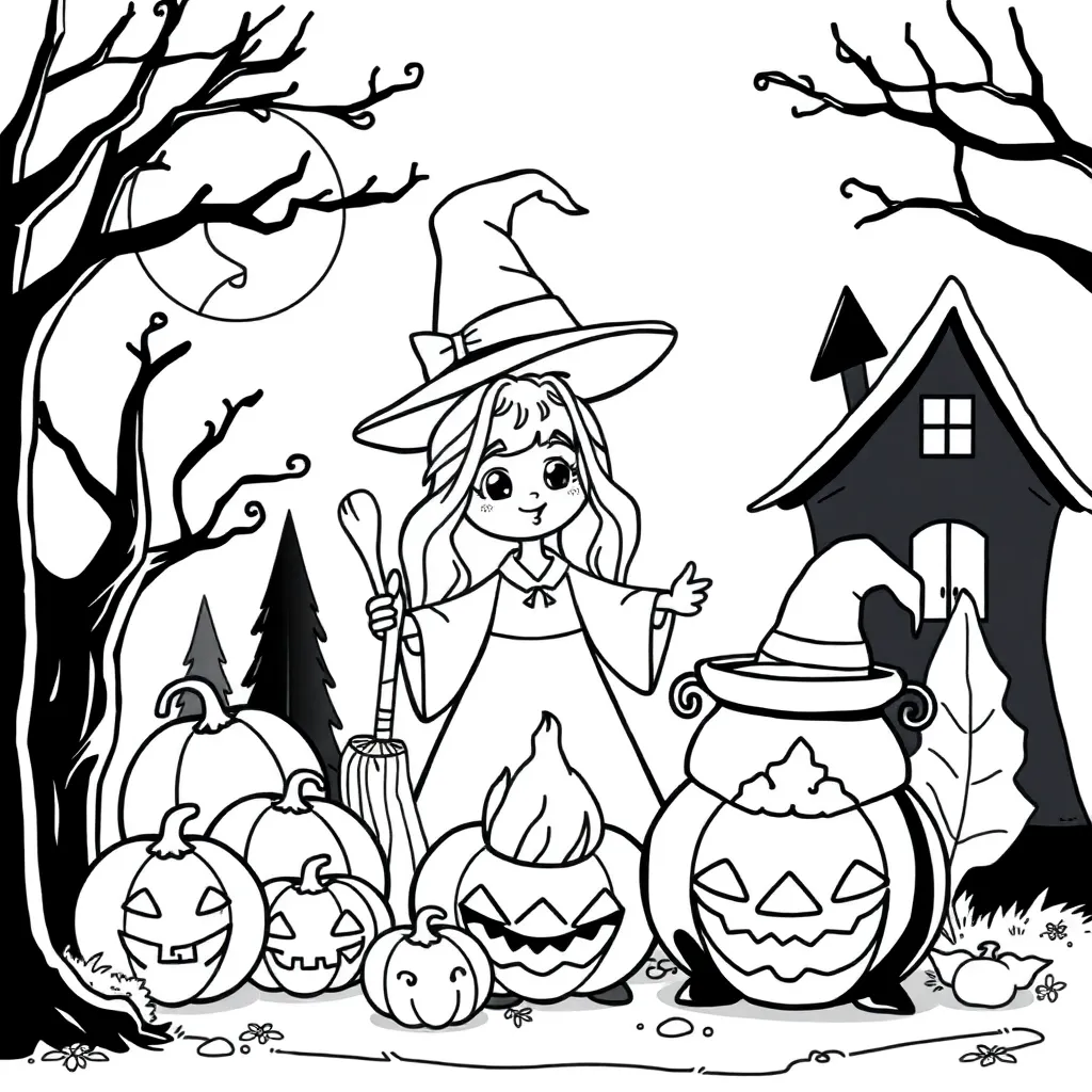 Halloween Heks Pompoenen Toverdrank Griezelig coloring page for children