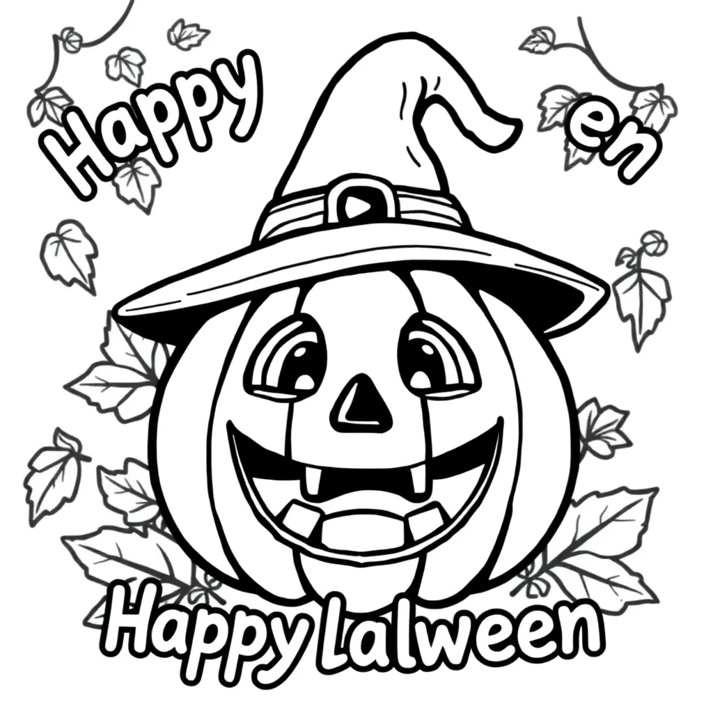 Halloween Jack O Lantern Heksenhoed Herfstbladeren Cartoonachtig coloring page for children