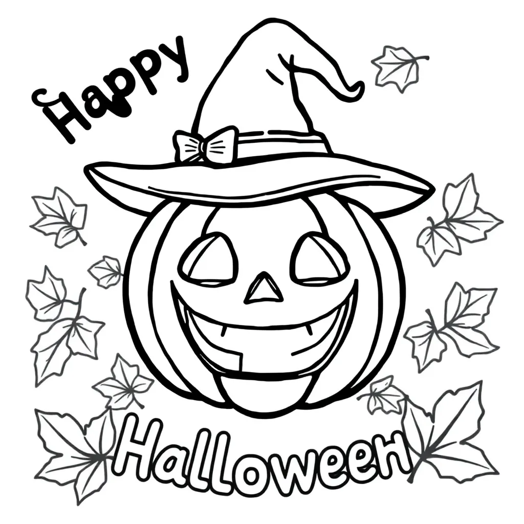 Halloween Jack O Lantern Heksenhoed Herfstbladeren Cartoonachtig coloring page for children